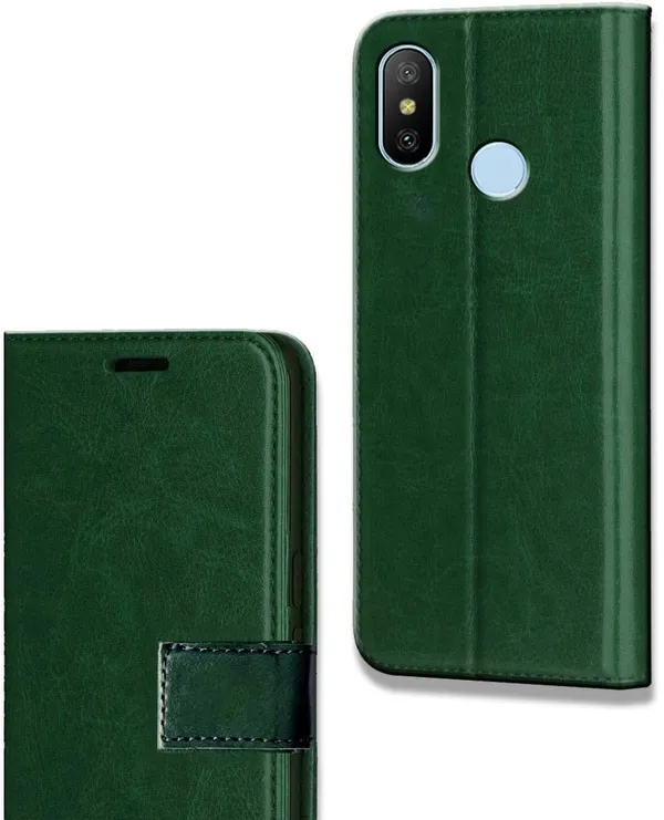 Green_Leather_Mi_Redmi_6_pro_Flip_Cover