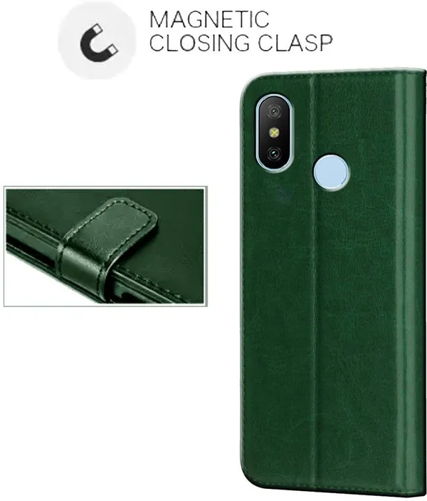 Green_Leather_Mi_Redmi_6_pro_Flip_Cover