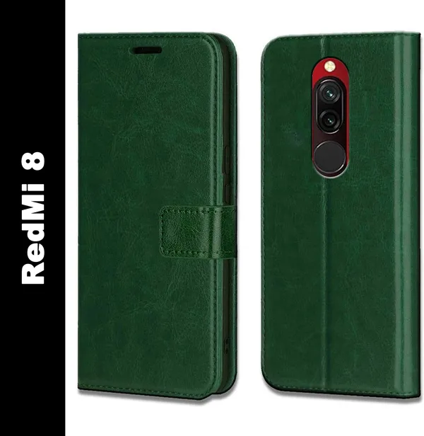 Green_Leather_Redmi_8_Flip_Cover