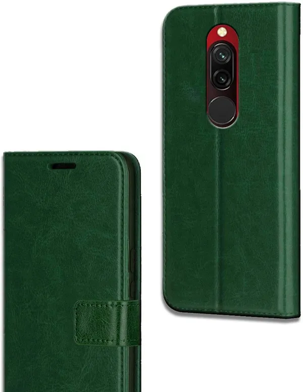 Green_Leather_Redmi_8_Flip_Cover