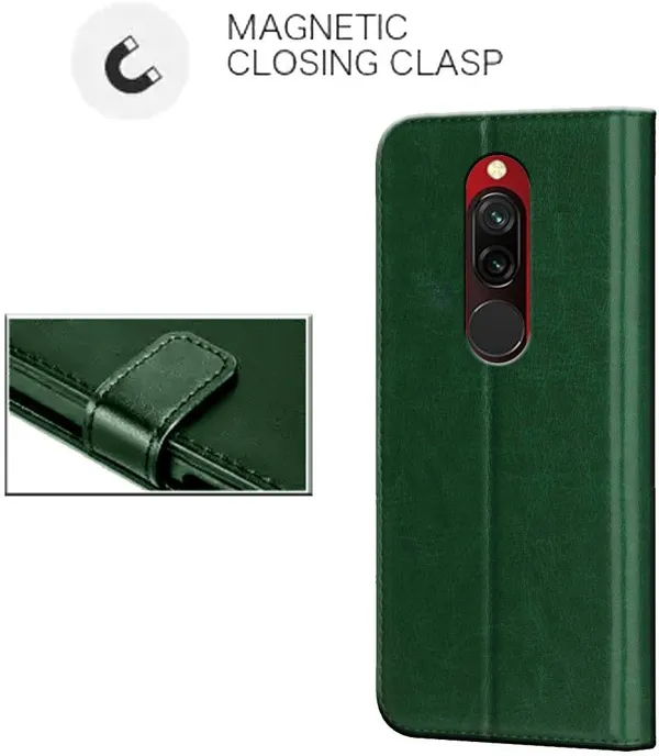 Green_Leather_Redmi_8_Flip_Cover