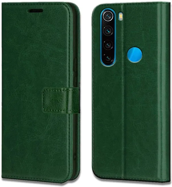 Green_Leather_Redmi_Note_8_Flip_Cover