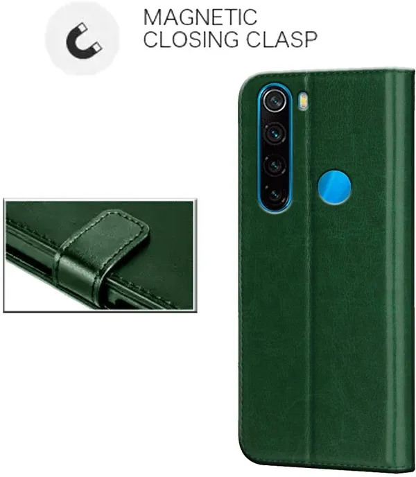 Green_Leather_Redmi_Note_8_Flip_Cover