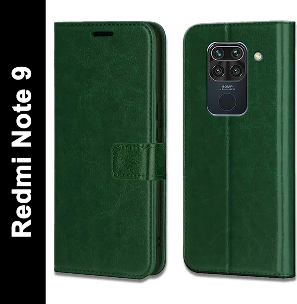 Green_Leather_Redmi_Note_9_Flip_Cover
