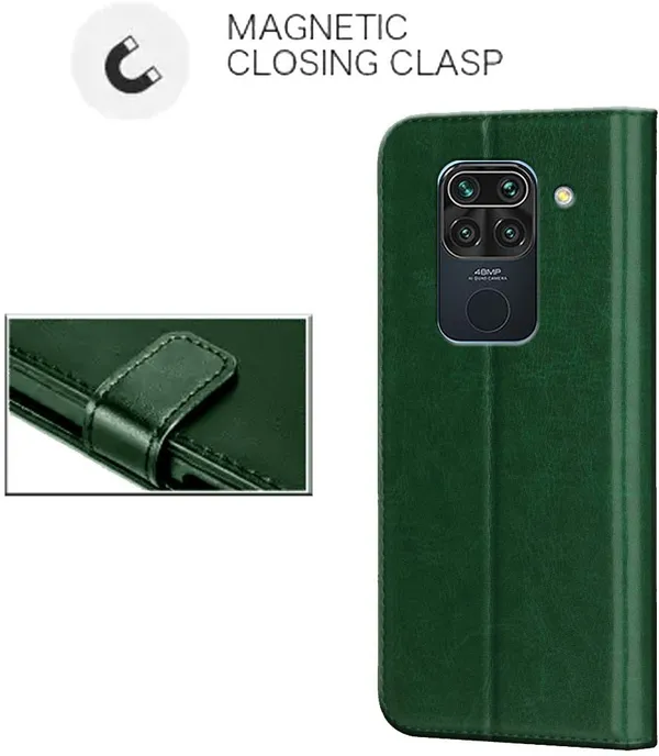 Green_Leather_Redmi_Note_9_Flip_Cover