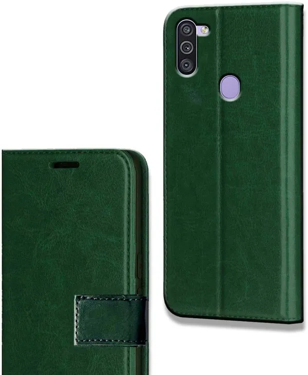 Green_Leather_Samsung_Galaxy_M11_Flip_Cover