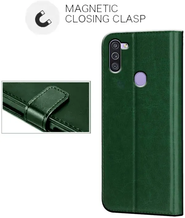 Green_Leather_Samsung_Galaxy_M11_Flip_Cover