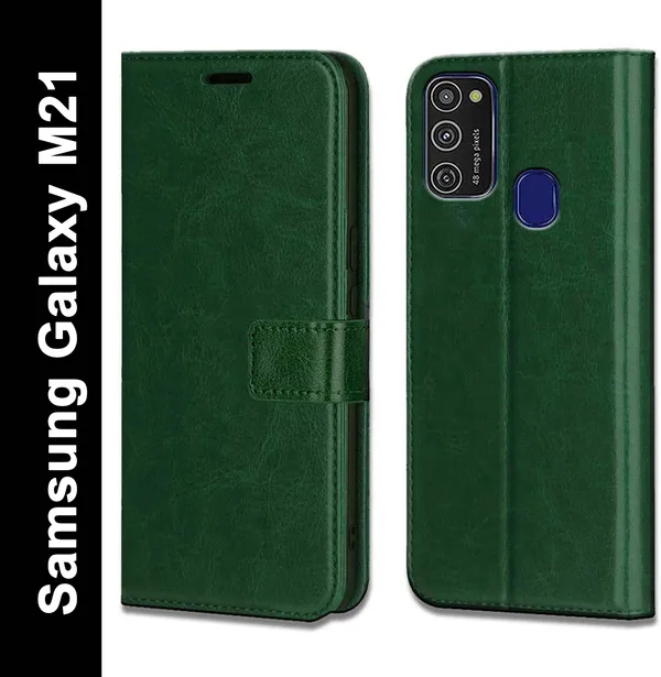 Green_Leather_Samsung_Galaxy_M21_Flip_Cover