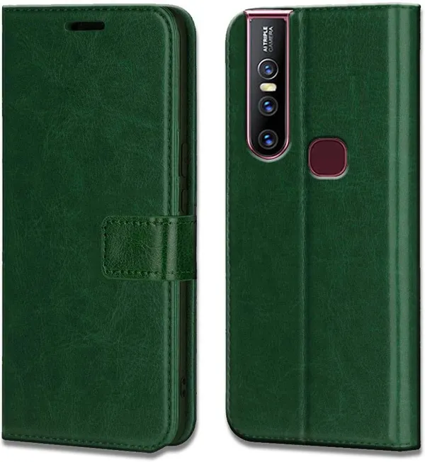 Green_Artificial_Leather_Vivo_V15_Flip_Cover