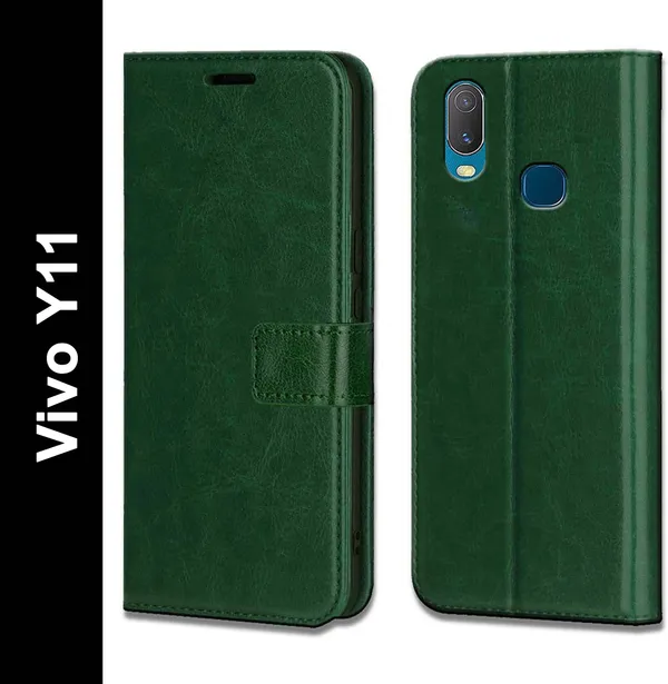 Green_Artificial_Leather_Vivo_Y11_Flip_Cover
