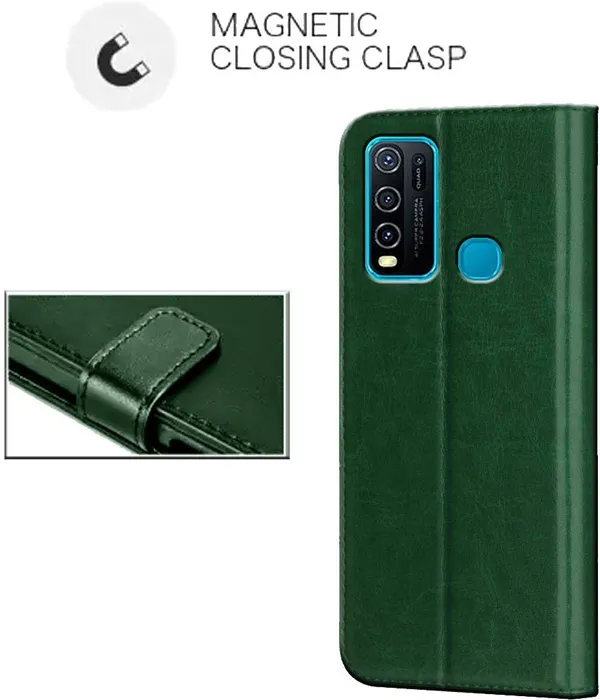 Green_Leather_Vivo_Y30_Flip_Cover