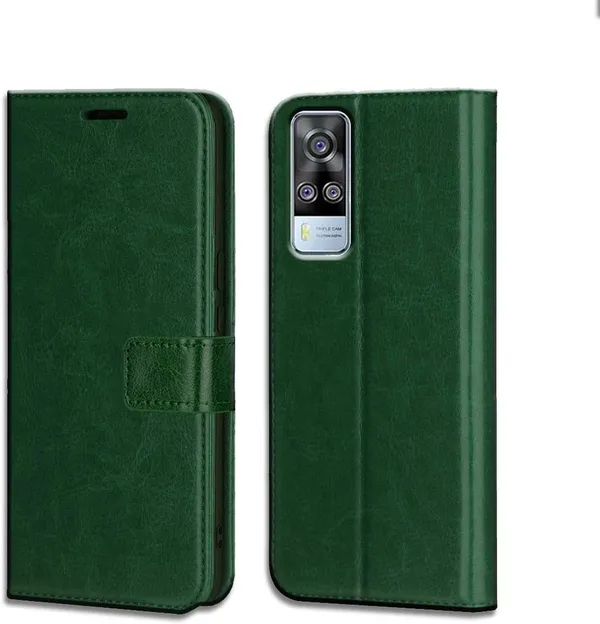 Green_Artificial_Leather_Vivo_Y51_(2020)_Flip_Cover