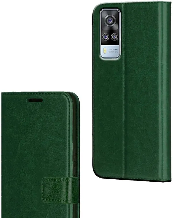 Green_Artificial_Leather_Vivo_Y51_(2020)_Flip_Cover