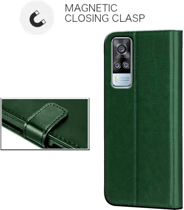 Green_Artificial_Leather_Vivo_Y51_(2020)_Flip_Cover