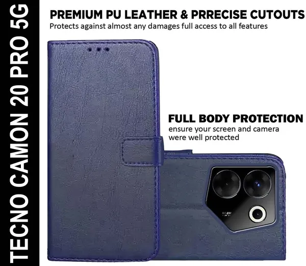 Blue_Artificial_Leather_Tecno_Camon_20_Pro_5G_Flip_Cover