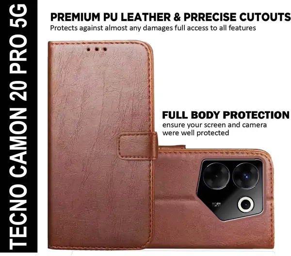 Brown_Artificial_Leather_Tecno_Camon_20_Pro_5G_Flip_Cover