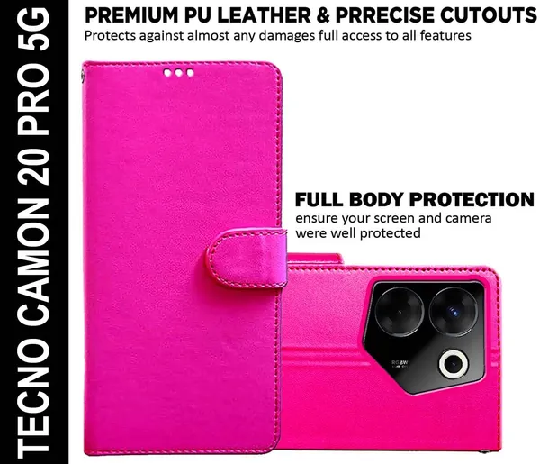 Pink_Artificial_Leather_Tecno_Camon_20_Pro_5G_Flip_Cover