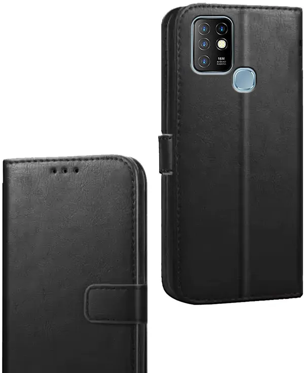 Black_Artificial_Leather_Infinix_Hot_10_Flip_Cover