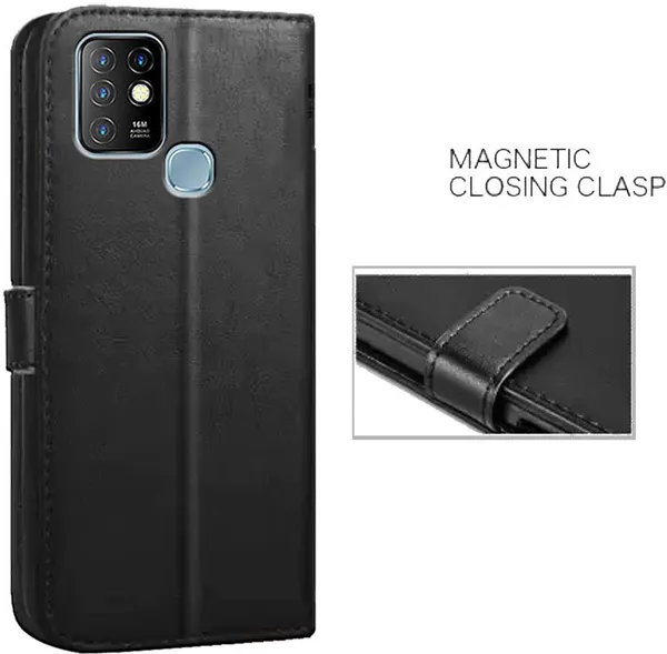 Black_Artificial_Leather_Infinix_Hot_10_Flip_Cover