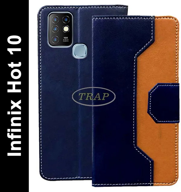 Blue::Brown_Artificial_Leather_Infinix_Hot_10_Flip_Cover