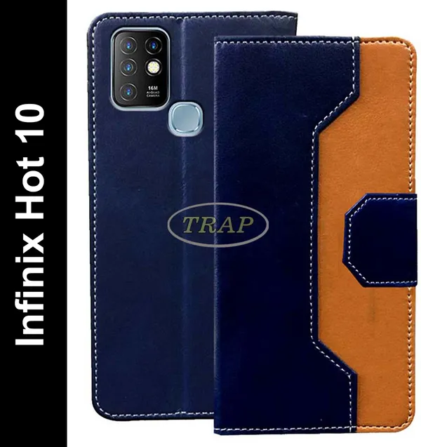 Blue::Brown_Artificial_Leather_Infinix_Hot_10_Flip_Cover