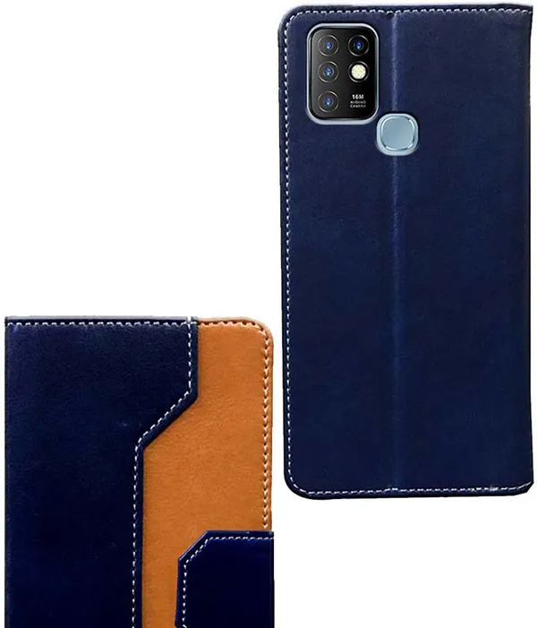 Blue::Brown_Artificial_Leather_Infinix_Hot_10_Flip_Cover