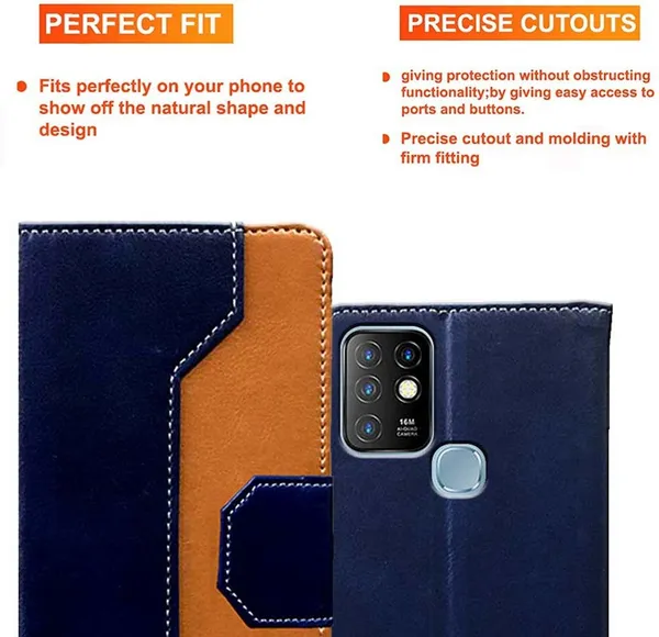 Blue::Brown_Artificial_Leather_Infinix_Hot_10_Flip_Cover