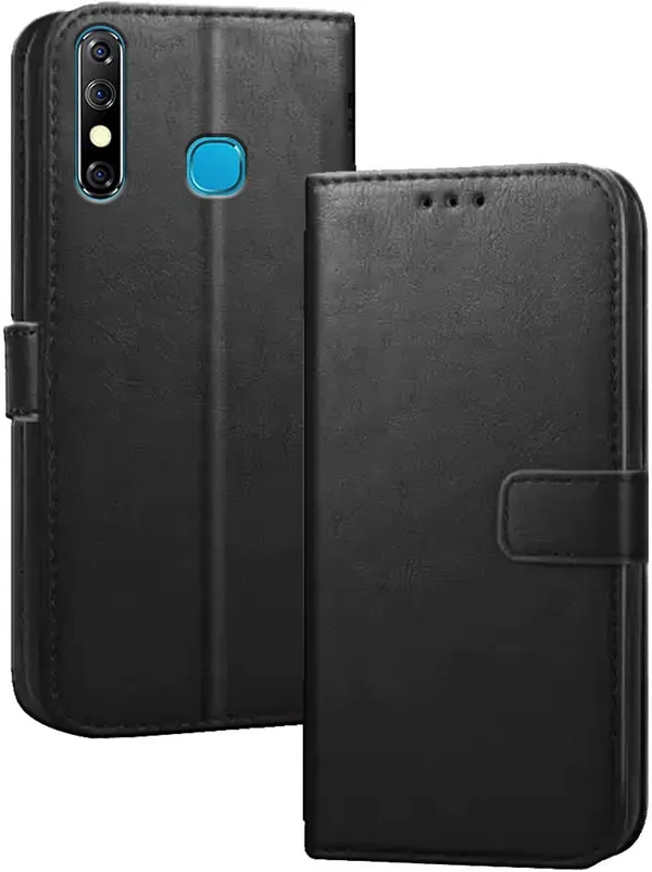 Black_Artificial_Leather_Infinix_Hot_8_Flip_Cover