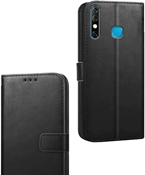 Black_Artificial_Leather_Infinix_Hot_8_Flip_Cover