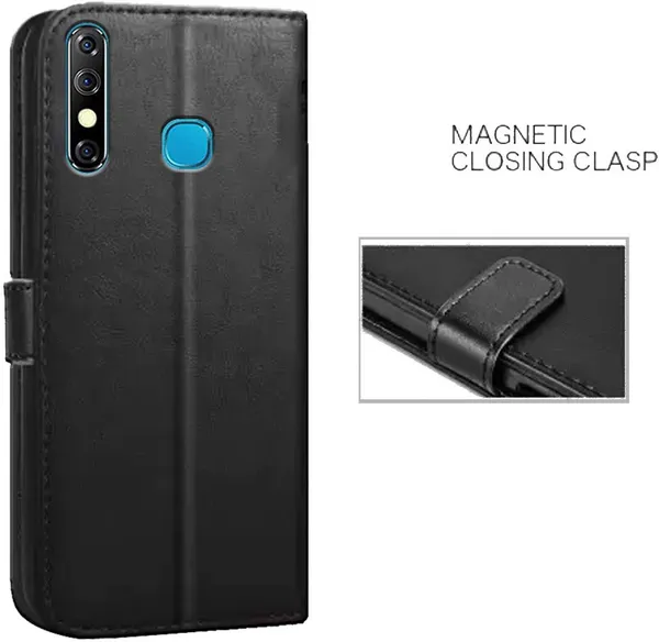 Black_Artificial_Leather_Infinix_Hot_8_Flip_Cover