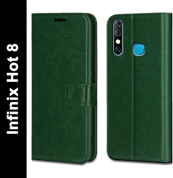Green_Leather_Infinix_Hot_8_Flip_Cover