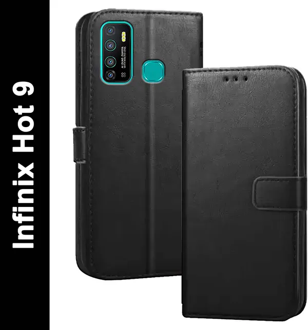 Black_Artificial_Leather_Infinix_Hot_9_Flip_Cover