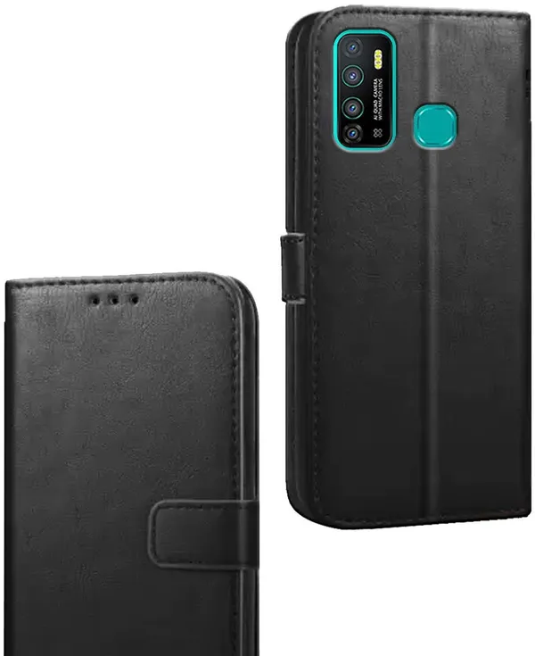 Black_Artificial_Leather_Infinix_Hot_9_Flip_Cover