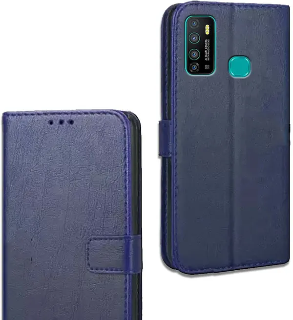 Blue_Leather_Infinix_Hot_9_Flip_Cover