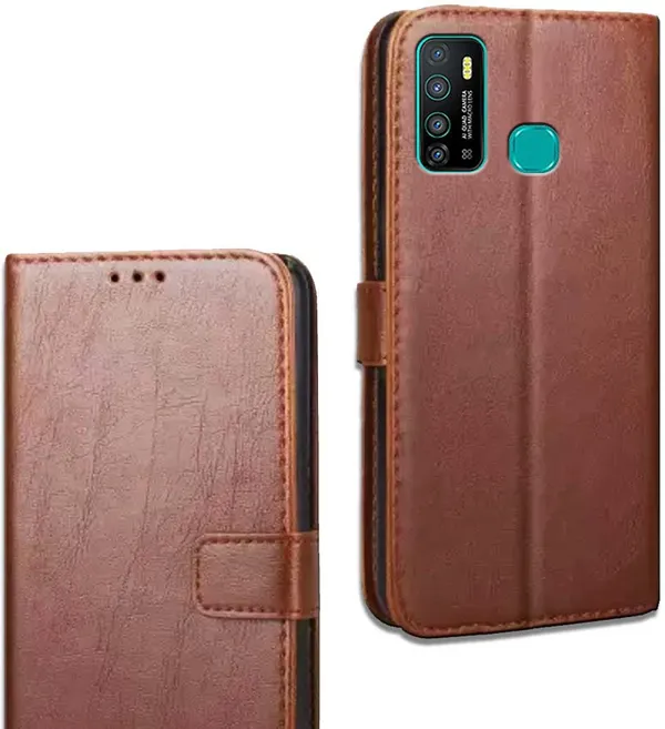 Brown_Leather_Infinix_Hot_9_Flip_Cover