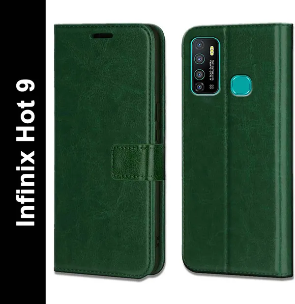 Green_Leather_Infinix_Hot_9_Flip_Cover