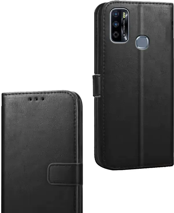 Black_Artificial_Leather_Infinix_Smart_4_Plus_Flip_Cover