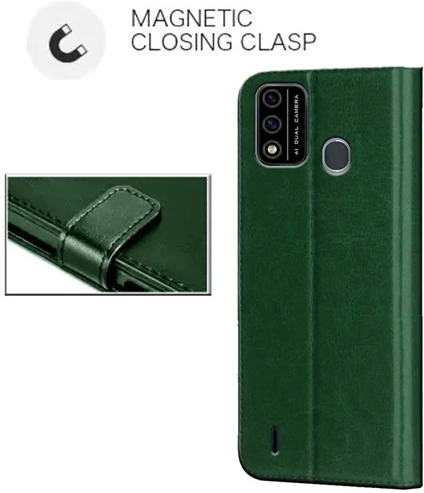 Green_Artificial_Leather_Itel_A48_Flip_Cover