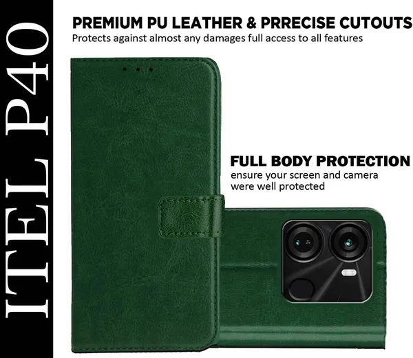 Green_Artificial_Leather_Itel_P40_Back_Cover