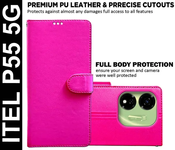 Pink_Artificial_Leather_Itel_P55_5G_Back_Cover