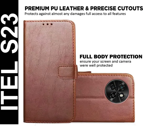 Brown_Artificial_Leather_Itel_S23_Flip_Cover