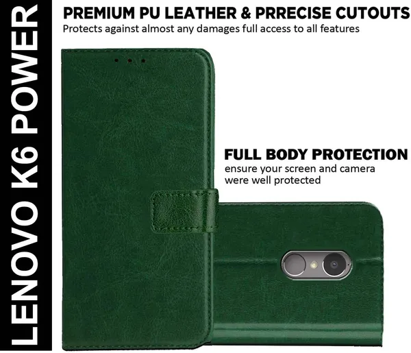 Green_Artificial_Leather_Lenovo_K6_Power_Back_Cover