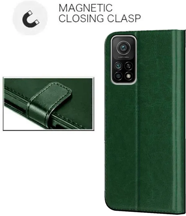 Green_Artificial_Leather_Xiaomi_Mi_10T_Flip_Cover