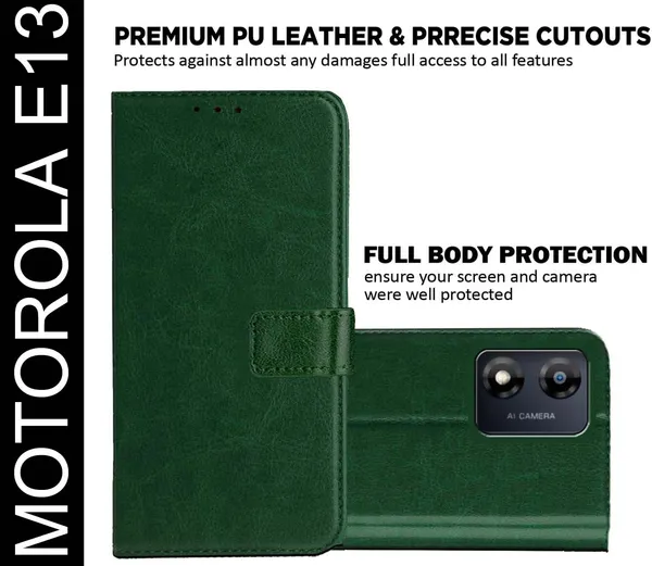 Green_Artificial_Leather_Moto_E13_Back_Cover
