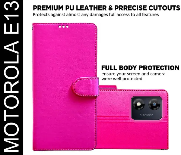 Pink_Artificial_Leather_Moto_E13_Back_Cover