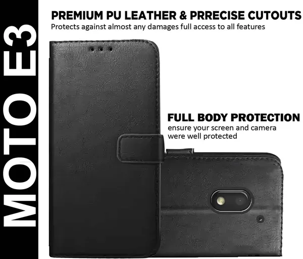 Black_Artificial_Leather_Moto_E3_Back_Cover