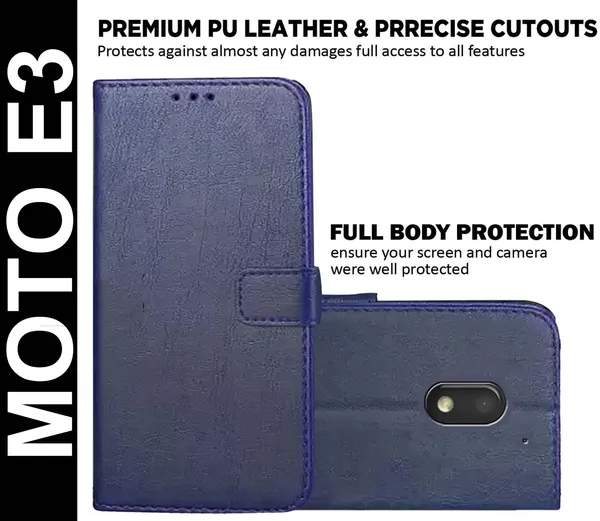 Blue_Artificial_Leather_Moto_E3_Back_Cover