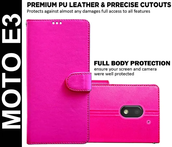 Pink_Artificial_Leather_Moto_E3_Back_Cover
