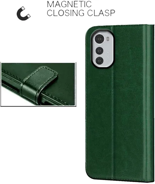 Green_Artificial_Leather_Moto_E32S_Back_Cover