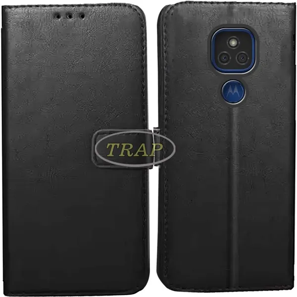 Black_Artificial_Leather_Moto_E7_Plus_Back_Cover